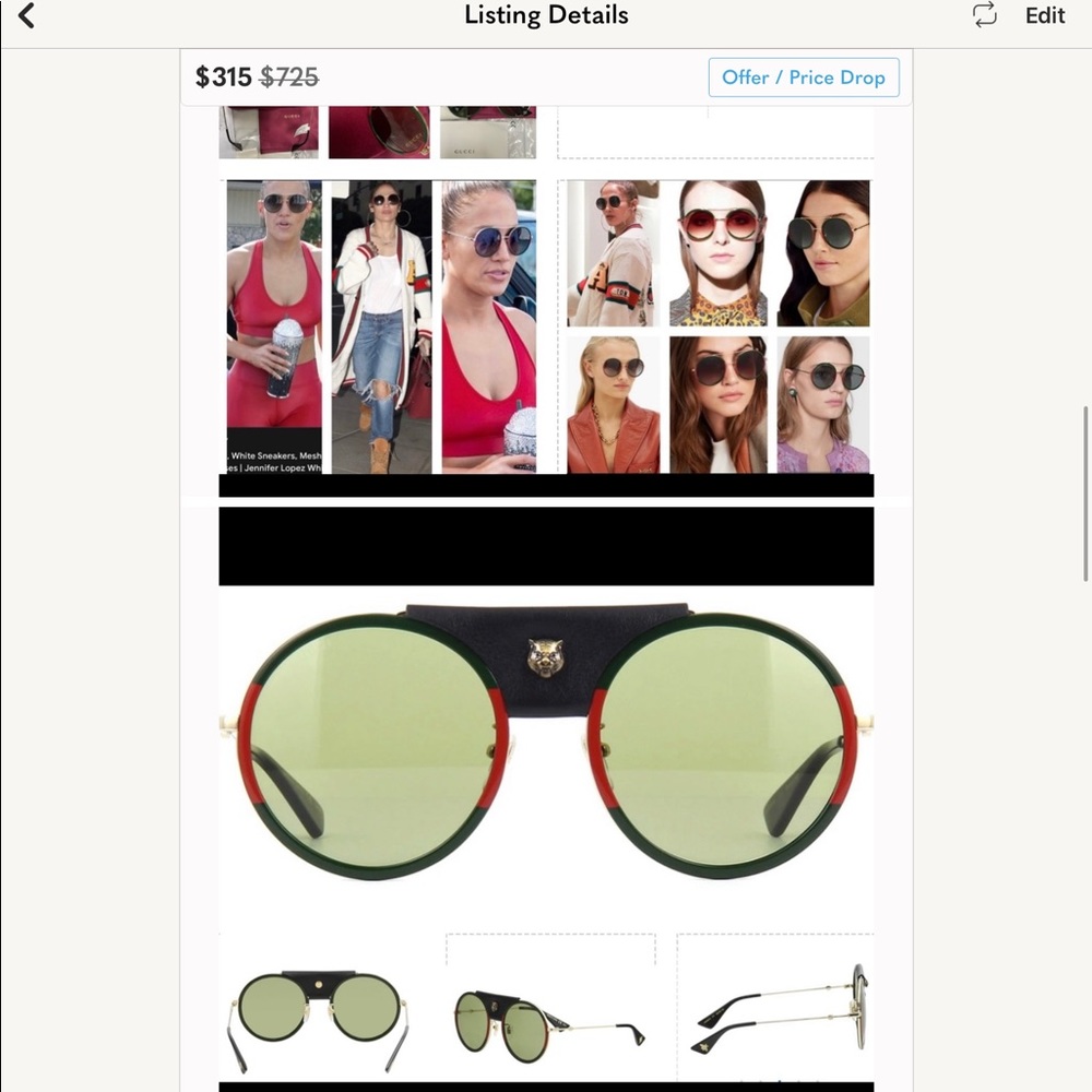 GUCCI UNISEX ROUND SUNGLASSES WITH DETACHABLE BLACK LEATHER & LOGO TIGER HEAD - Picture 15 of 16